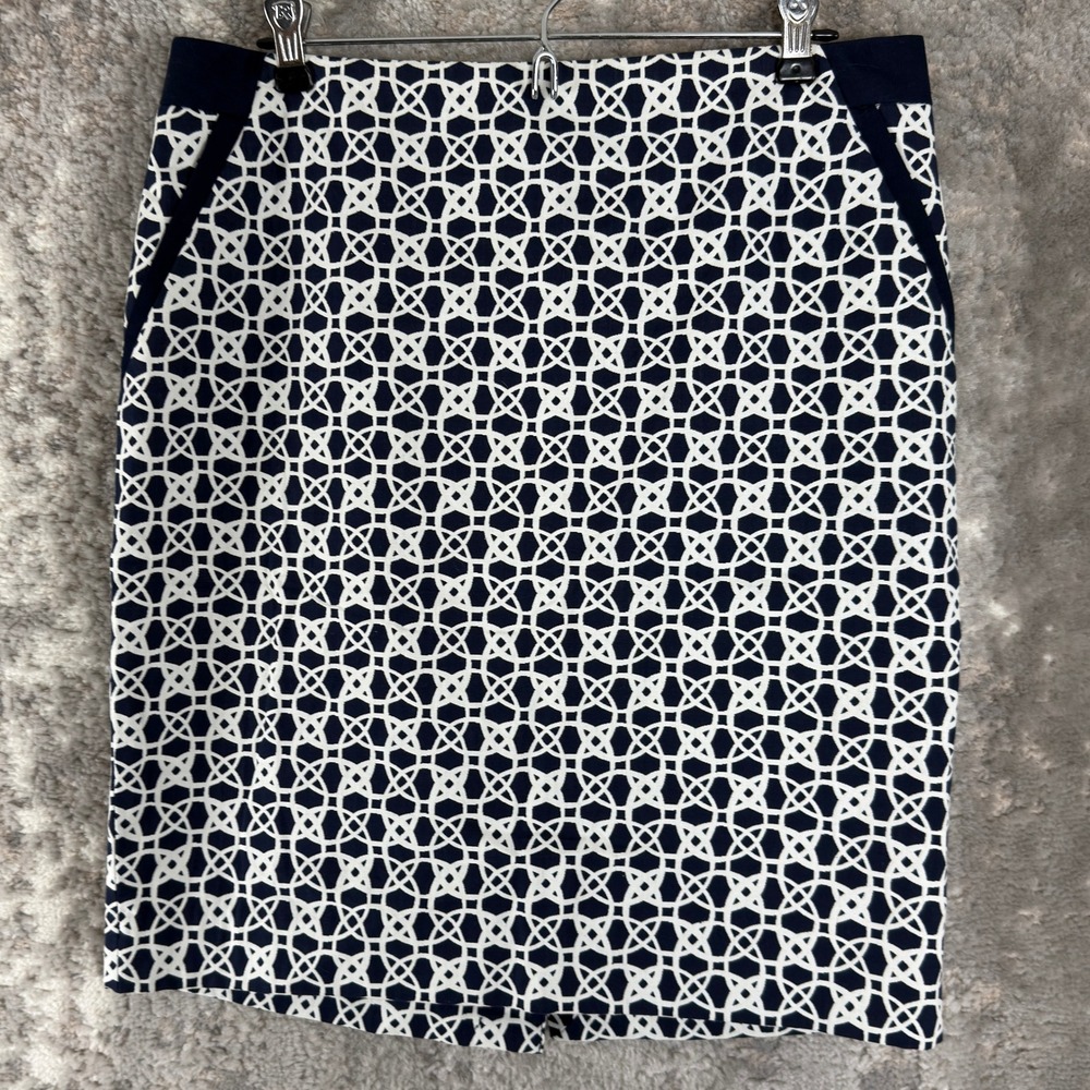 The Limited Size 10 Geometric Print Pencil Skirt Navy Blue Women